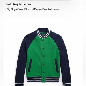 Polo Ralph Lauren Green and Navy Color-Blocked Fleece Baseball Jacket